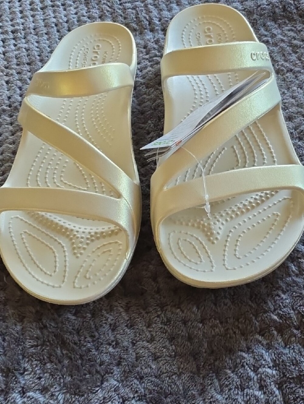 CROCS Kadee II Ivory Metallic Triple-Strap Slide Sandals